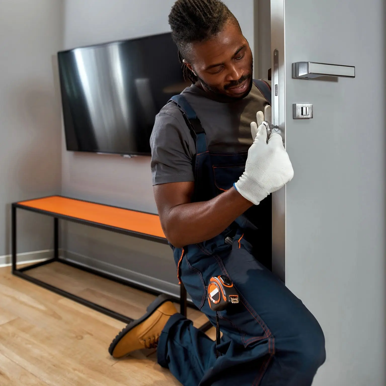 Professional Residential Locksmith Team Rekeying and Repairing Home Door Locks